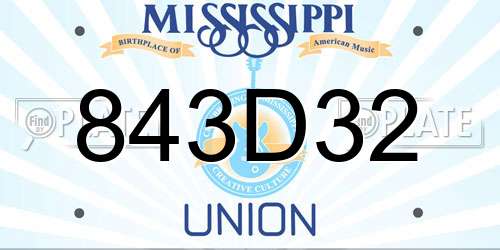 843D32 Mississippi License Plate