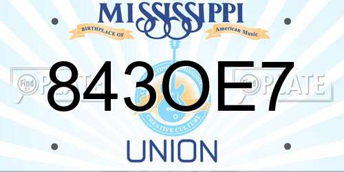 843OE7 Mississippi License Plate