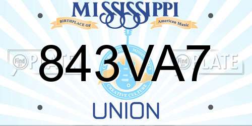 843VA7 Mississippi License Plate
