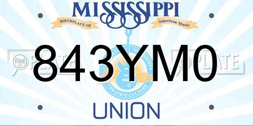 843YM0 Mississippi License Plate