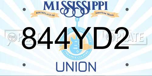 844YD2 Mississippi License Plate