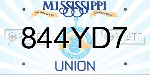 844YD7 Mississippi License Plate