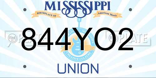 844YO2 Mississippi License Plate