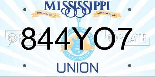 844YO7 Mississippi License Plate