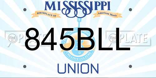 845BLL Mississippi License Plate