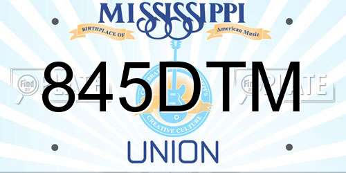 845DTM Mississippi License Plate