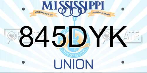 845DYK Mississippi License Plate