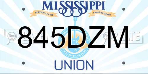 845DZM Mississippi License Plate