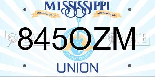 845OZM Mississippi License Plate