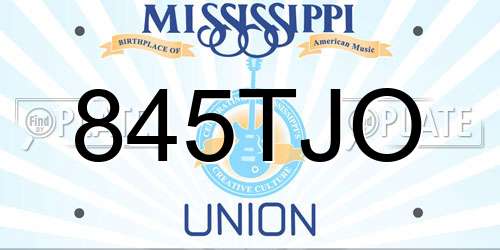 845TJO Mississippi License Plate
