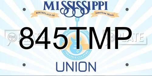845TMP Mississippi License Plate