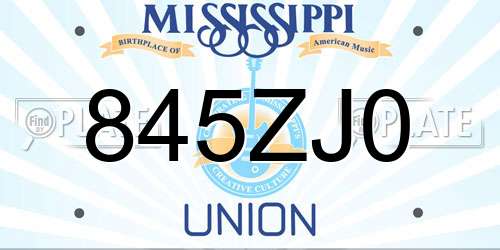 845ZJ0 Mississippi License Plate