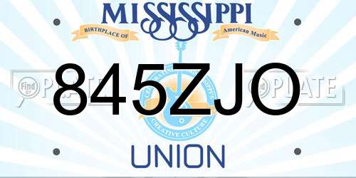 845ZJO Mississippi License Plate