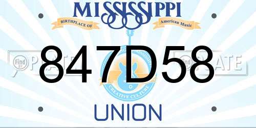 847D58 Mississippi License Plate