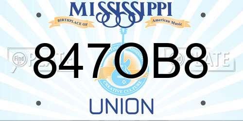 847OB8 Mississippi License Plate