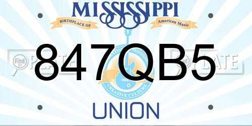 847QB5 Mississippi License Plate