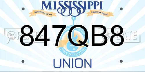 847QB8 Mississippi License Plate