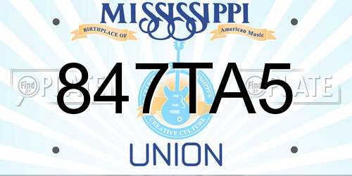 847TA5 Mississippi License Plate