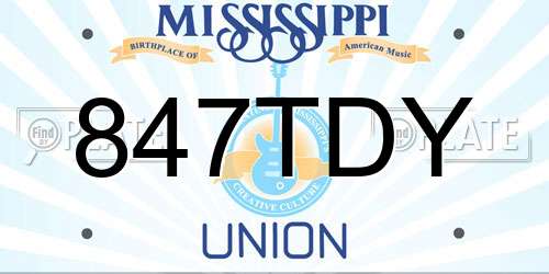 847TDY Mississippi License Plate