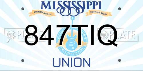 847TIQ Mississippi License Plate