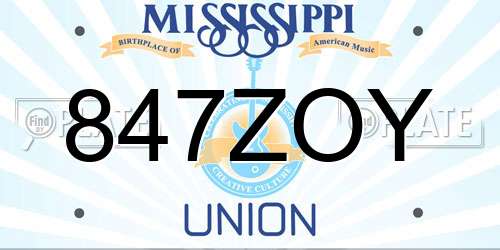 847ZOY Mississippi License Plate
