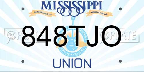 848TJO Mississippi License Plate