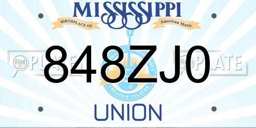 848ZJ0 Mississippi License Plate