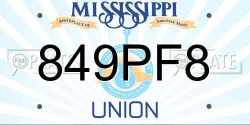 849PF8 Mississippi License Plate