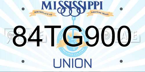84TG900 Mississippi License Plate