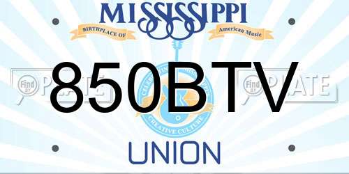 850BTV Mississippi License Plate