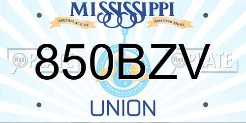 850BZV Mississippi License Plate