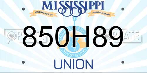 850H89 Mississippi License Plate