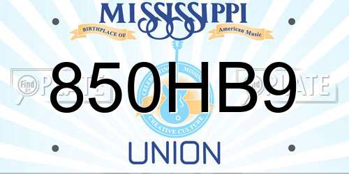850HB9 Mississippi License Plate