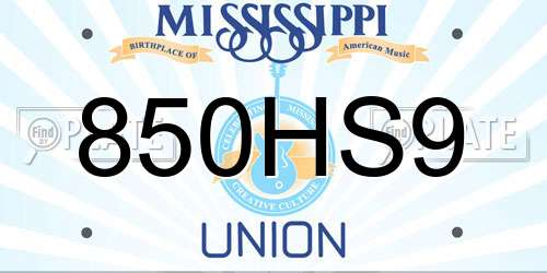 850HS9 Mississippi License Plate