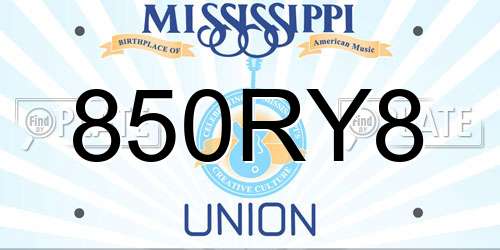 850RY8 Mississippi License Plate