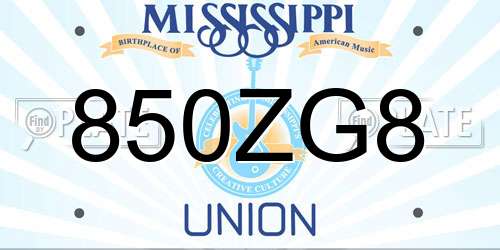 850ZG8 Mississippi License Plate