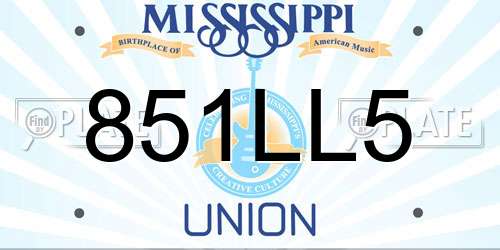 851LL5 Mississippi License Plate