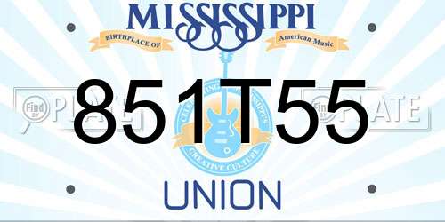 851T55 Mississippi License Plate