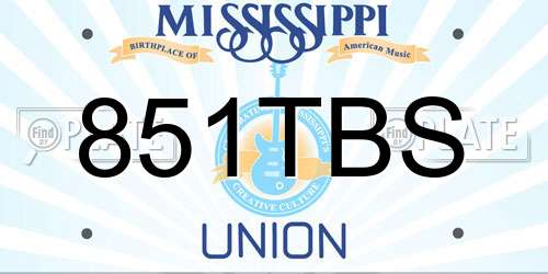 851TBS Mississippi License Plate
