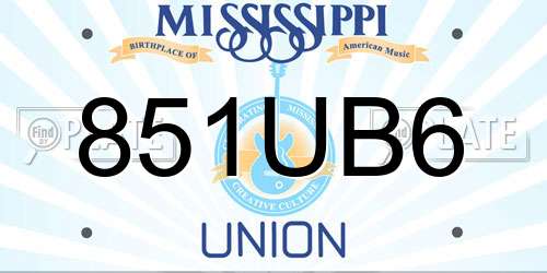 851UB6 Mississippi License Plate