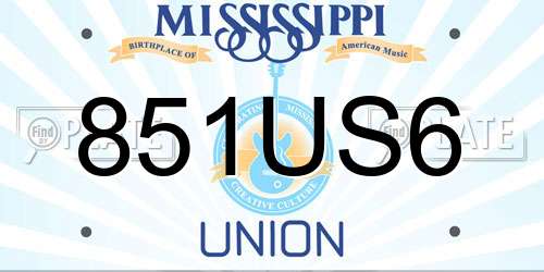 851US6 Mississippi License Plate