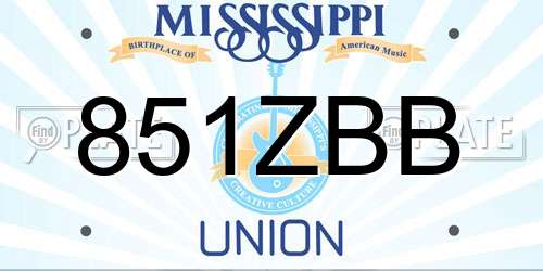 851ZBB Mississippi License Plate