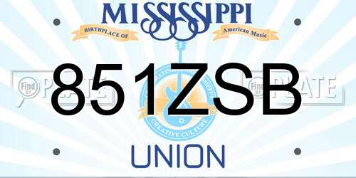 851ZSB Mississippi License Plate