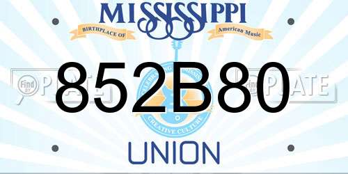 852B80 Mississippi License Plate