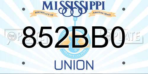 852BB0 Mississippi License Plate