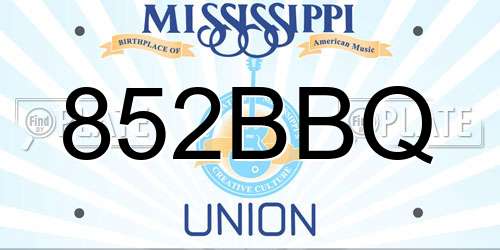852BBQ Mississippi License Plate