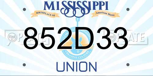 852D33 Mississippi License Plate