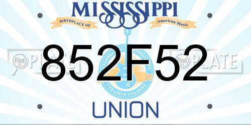 852F52 Mississippi License Plate