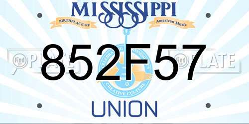 852F57 Mississippi License Plate