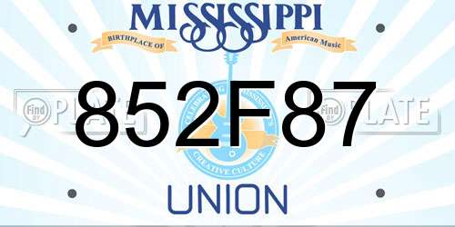 852F87 Mississippi License Plate